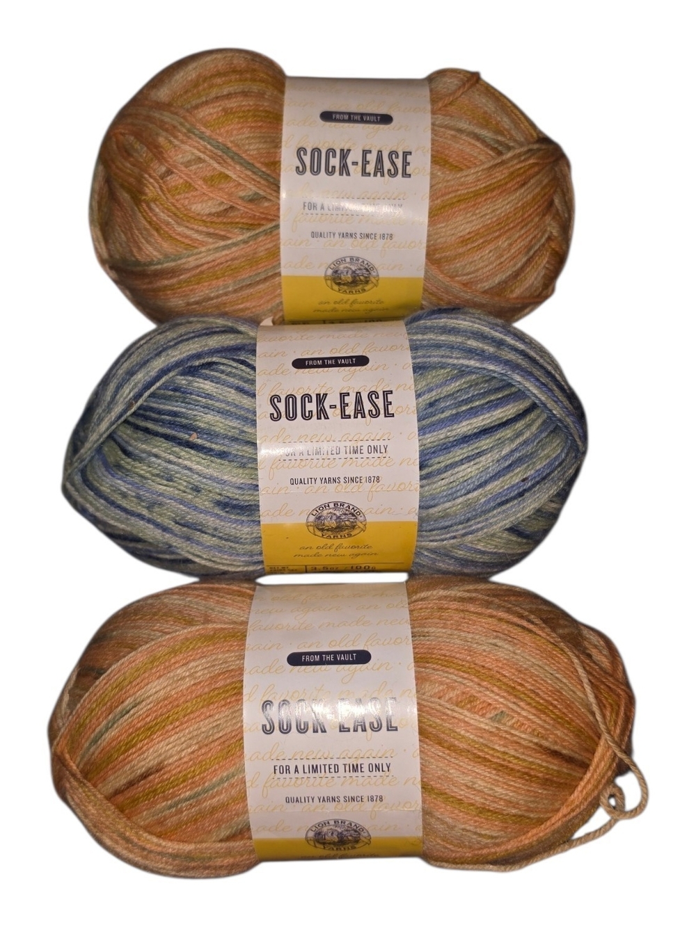 RARE Lion Brand Sock-Ease Yarn Lot of 3 Bellini Mojito Wool Nylon Discontinued
